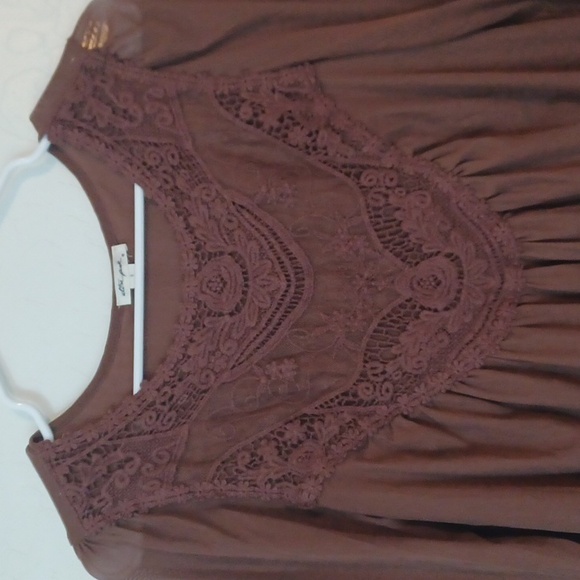 NWOT Ultra Pink Brown Bohemian Lace Flowy Shirt Womans Size Small - Picture 3 of 8